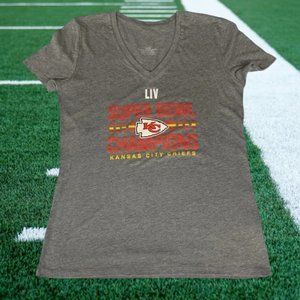 Kansas City Chiefs LIV Super Bowl Champions Women's Gray V-Neck T-Shirt Size MD